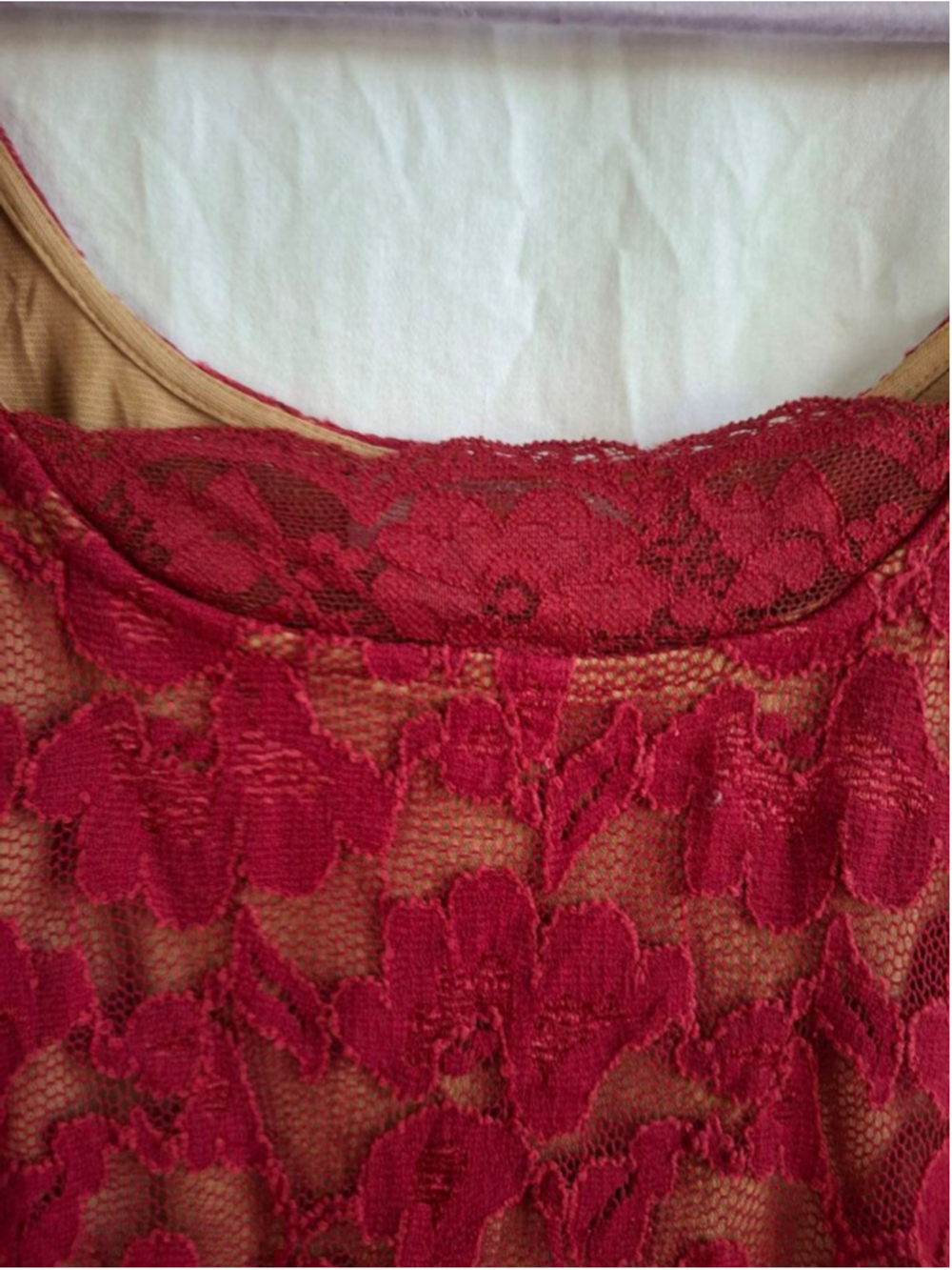 Kathleen Kirkwood Red Beige Lace Tank Top XL fancy quiet luxury vamp - Picture 3 of 5